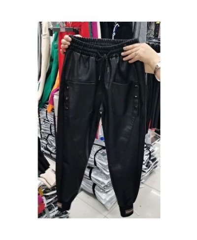 Black winter warm thick PU leather high waist Women's Capris harem pants for women baggy pants woman trousers $48.10 - Pants ...