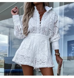 Hook Flower hollow Lace Shorts Matching Suit Elegant Office Women Solid Two Piece Set Slim Fit Long Sleeve Mini Shorts Lady $...