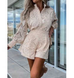 Hook Flower hollow Lace Shorts Matching Suit Elegant Office Women Solid Two Piece Set Slim Fit Long Sleeve Mini Shorts Lady $...