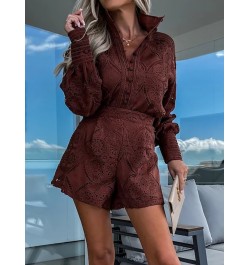 Hook Flower hollow Lace Shorts Matching Suit Elegant Office Women Solid Two Piece Set Slim Fit Long Sleeve Mini Shorts Lady $...