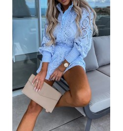 Hook Flower hollow Lace Shorts Matching Suit Elegant Office Women Solid Two Piece Set Slim Fit Long Sleeve Mini Shorts Lady $...