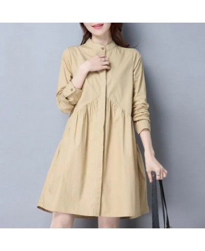 Women Spring Windbreaker Coat Long-Sleeved Shirt 2022 Autumn Female New Loose Mid-Length Shirt Stand Collar Coat Awch $35.34 ...