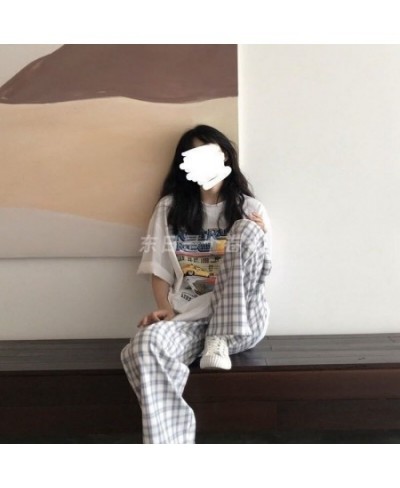 Spring Japanese Plaid Pants Sleep Bottoms Woman Pajamas Pants Bottoms Sleepwear Pants Pajama for Woman Pijama Mujer Homewear ...