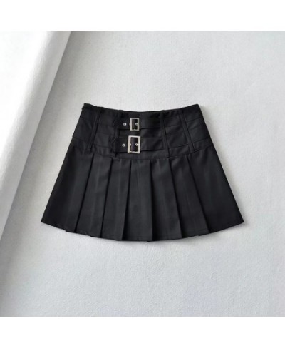 Women Buckle Detail Pleated Mini Skirt With Underwear 2022 summer short Y2K skirts $42.78 - Skirts