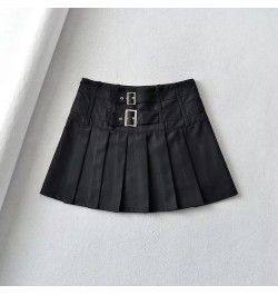 Women Buckle Detail Pleated Mini Skirt With Underwear 2022 summer short Y2K skirts $42.78 - Skirts