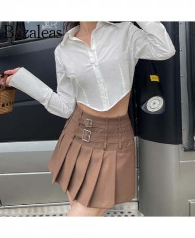 Women Buckle Detail Pleated Mini Skirt With Underwear 2022 summer short Y2K skirts $42.78 - Skirts