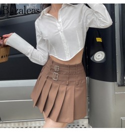 Women Buckle Detail Pleated Mini Skirt With Underwear 2022 summer short Y2K skirts $42.78 - Skirts