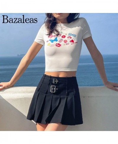 Women Buckle Detail Pleated Mini Skirt With Underwear 2022 summer short Y2K skirts $42.78 - Skirts