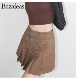 Women Buckle Detail Pleated Mini Skirt With Underwear 2022 summer short Y2K skirts $42.78 - Skirts