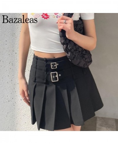 Women Buckle Detail Pleated Mini Skirt With Underwear 2022 summer short Y2K skirts $42.78 - Skirts