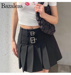 Women Buckle Detail Pleated Mini Skirt With Underwear 2022 summer short Y2K skirts $42.78 - Skirts