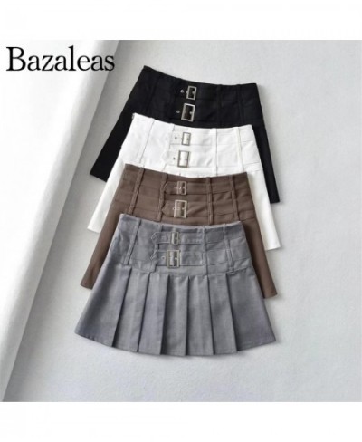 Women Buckle Detail Pleated Mini Skirt With Underwear 2022 summer short Y2K skirts $42.78 - Skirts