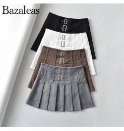 Women Buckle Detail Pleated Mini Skirt With Underwear 2022 summer short Y2K skirts $42.78 - Skirts