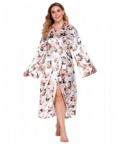 Plus Size 3XL 4XL Chinese Women Robe Vintage Print Flower Kimono Bathrobe Home Dress Gown Long Nightgown Silky Satin Sleepwea...
