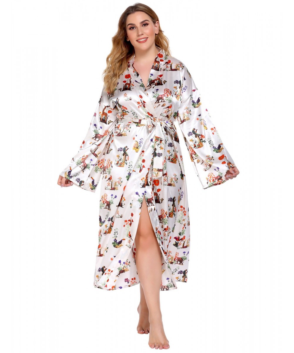 Plus Size 3XL 4XL Chinese Women Robe Vintage Print Flower Kimono Bathrobe Home Dress Gown Long Nightgown Silky Satin Sleepwea...