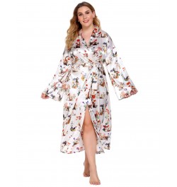 Plus Size 3XL 4XL Chinese Women Robe Vintage Print Flower Kimono Bathrobe Home Dress Gown Long Nightgown Silky Satin Sleepwea...