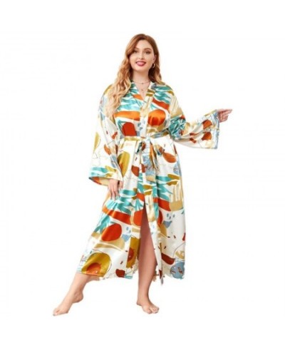 Plus Size 3XL 4XL Chinese Women Robe Vintage Print Flower Kimono Bathrobe Home Dress Gown Long Nightgown Silky Satin Sleepwea...