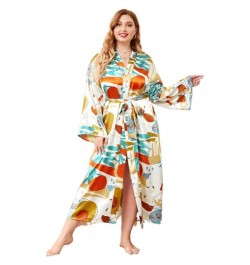 Plus Size 3XL 4XL Chinese Women Robe Vintage Print Flower Kimono Bathrobe Home Dress Gown Long Nightgown Silky Satin Sleepwea...