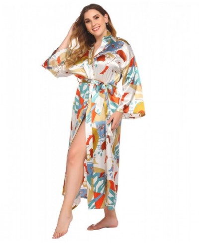 Plus Size 3XL 4XL Chinese Women Robe Vintage Print Flower Kimono Bathrobe Home Dress Gown Long Nightgown Silky Satin Sleepwea...