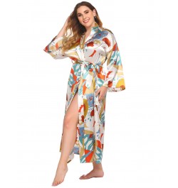 Plus Size 3XL 4XL Chinese Women Robe Vintage Print Flower Kimono Bathrobe Home Dress Gown Long Nightgown Silky Satin Sleepwea...