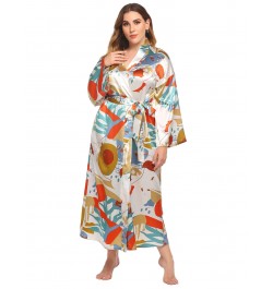 Plus Size 3XL 4XL Chinese Women Robe Vintage Print Flower Kimono Bathrobe Home Dress Gown Long Nightgown Silky Satin Sleepwea...