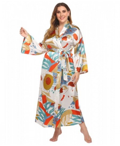 Plus Size 3XL 4XL Chinese Women Robe Vintage Print Flower Kimono Bathrobe Home Dress Gown Long Nightgown Silky Satin Sleepwea...