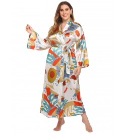 Plus Size 3XL 4XL Chinese Women Robe Vintage Print Flower Kimono Bathrobe Home Dress Gown Long Nightgown Silky Satin Sleepwea...