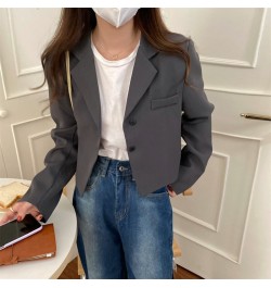 Cropped Blazers Women Vintage Chic Ulzzang Stylish Popular All-match Slim Long Sleeve Lady Outwear Pure Minimalist Clothes $3...