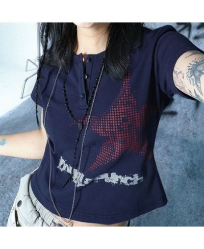 Harajuku Crop Top Japanese Style Star Pattern Round Neck Short Sleeve T Shirts Graphic Tee y2k Women Clothes Streetwear $21.2...