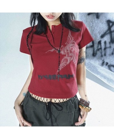 Harajuku Crop Top Japanese Style Star Pattern Round Neck Short Sleeve T Shirts Graphic Tee y2k Women Clothes Streetwear $21.2...