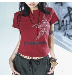 Harajuku Crop Top Japanese Style Star Pattern Round Neck Short Sleeve T Shirts Graphic Tee y2k Women Clothes Streetwear $21.2...