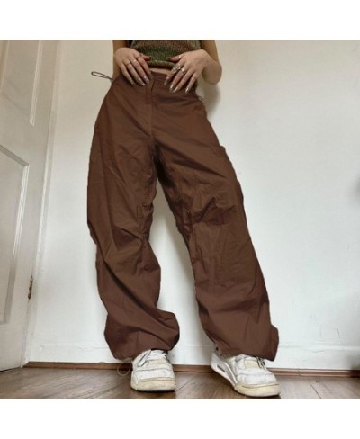 Women Casual Baggy Cargo Pant Spring Summer Solid Color Straight Oversize Sweatpants Wide Leg Midi Waist Drawstring Trousers ...