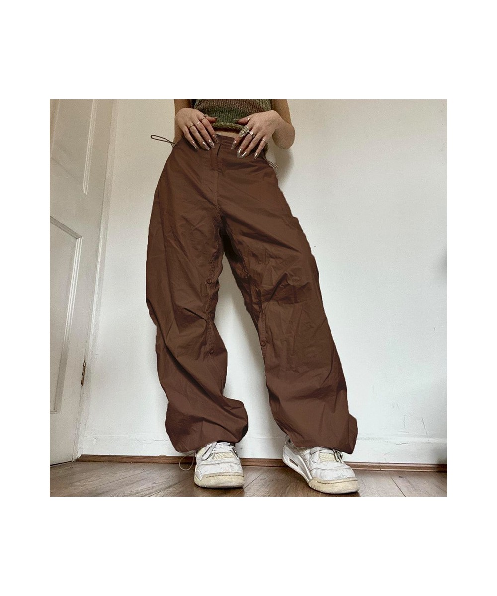 Women Casual Baggy Cargo Pant Spring Summer Solid Color Straight Oversize Sweatpants Wide Leg Midi Waist Drawstring Trousers ...