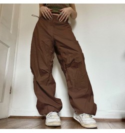 Women Casual Baggy Cargo Pant Spring Summer Solid Color Straight Oversize Sweatpants Wide Leg Midi Waist Drawstring Trousers ...