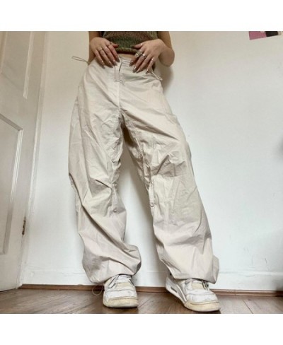 Women Casual Baggy Cargo Pant Spring Summer Solid Color Straight Oversize Sweatpants Wide Leg Midi Waist Drawstring Trousers ...