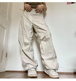 Women Casual Baggy Cargo Pant Spring Summer Solid Color Straight Oversize Sweatpants Wide Leg Midi Waist Drawstring Trousers ...