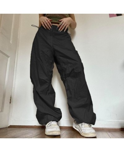 Women Casual Baggy Cargo Pant Spring Summer Solid Color Straight Oversize Sweatpants Wide Leg Midi Waist Drawstring Trousers ...