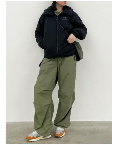 Women Casual Baggy Cargo Pant Spring Summer Solid Color Straight Oversize Sweatpants Wide Leg Midi Waist Drawstring Trousers ...