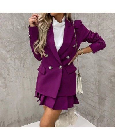 Vintage Office Lady Double Breasted Blazer And Shorts Set Solid Color Women Two Piece Set Female High Waist Shorts Skirt Suit...