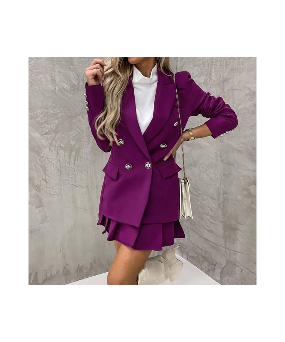 Vintage Office Lady Double Breasted Blazer And Shorts Set Solid Color Women Two Piece Set Female High Waist Shorts Skirt Suit...