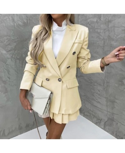 Vintage Office Lady Double Breasted Blazer And Shorts Set Solid Color Women Two Piece Set Female High Waist Shorts Skirt Suit...