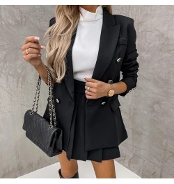 Vintage Office Lady Double Breasted Blazer And Shorts Set Solid Color Women Two Piece Set Female High Waist Shorts Skirt Suit...