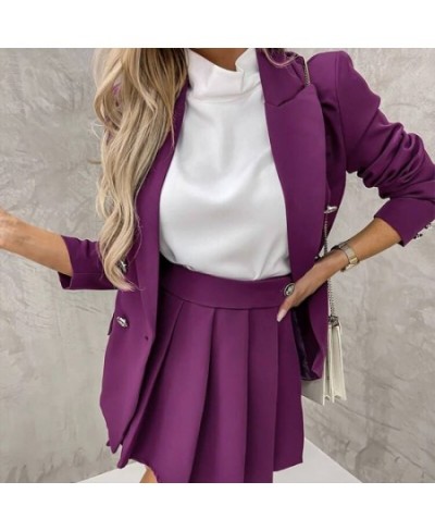 Vintage Office Lady Double Breasted Blazer And Shorts Set Solid Color Women Two Piece Set Female High Waist Shorts Skirt Suit...