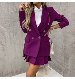 Vintage Office Lady Double Breasted Blazer And Shorts Set Solid Color Women Two Piece Set Female High Waist Shorts Skirt Suit...