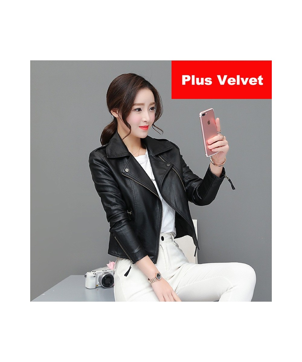 Women Cute Faux Pu Leather Jacket Girls Black Pink 2023 Spring Outerwear Pockets Zipper Office Lady Coat Slim Biker Jackets $...