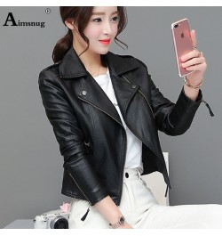 Women Cute Faux Pu Leather Jacket Girls Black Pink 2023 Spring Outerwear Pockets Zipper Office Lady Coat Slim Biker Jackets $...