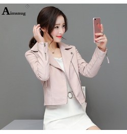 Women Cute Faux Pu Leather Jacket Girls Black Pink 2023 Spring Outerwear Pockets Zipper Office Lady Coat Slim Biker Jackets $...