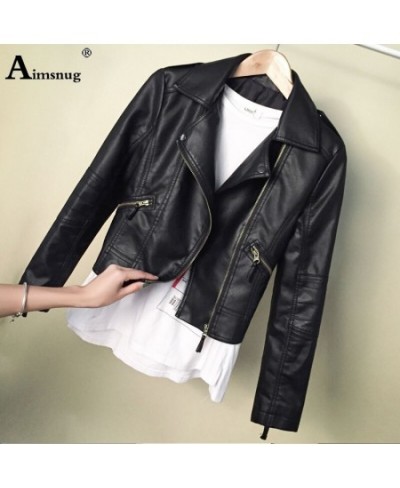 Women Cute Faux Pu Leather Jacket Girls Black Pink 2023 Spring Outerwear Pockets Zipper Office Lady Coat Slim Biker Jackets $...