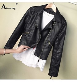 Women Cute Faux Pu Leather Jacket Girls Black Pink 2023 Spring Outerwear Pockets Zipper Office Lady Coat Slim Biker Jackets $...