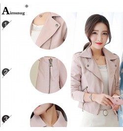 Women Cute Faux Pu Leather Jacket Girls Black Pink 2023 Spring Outerwear Pockets Zipper Office Lady Coat Slim Biker Jackets $...